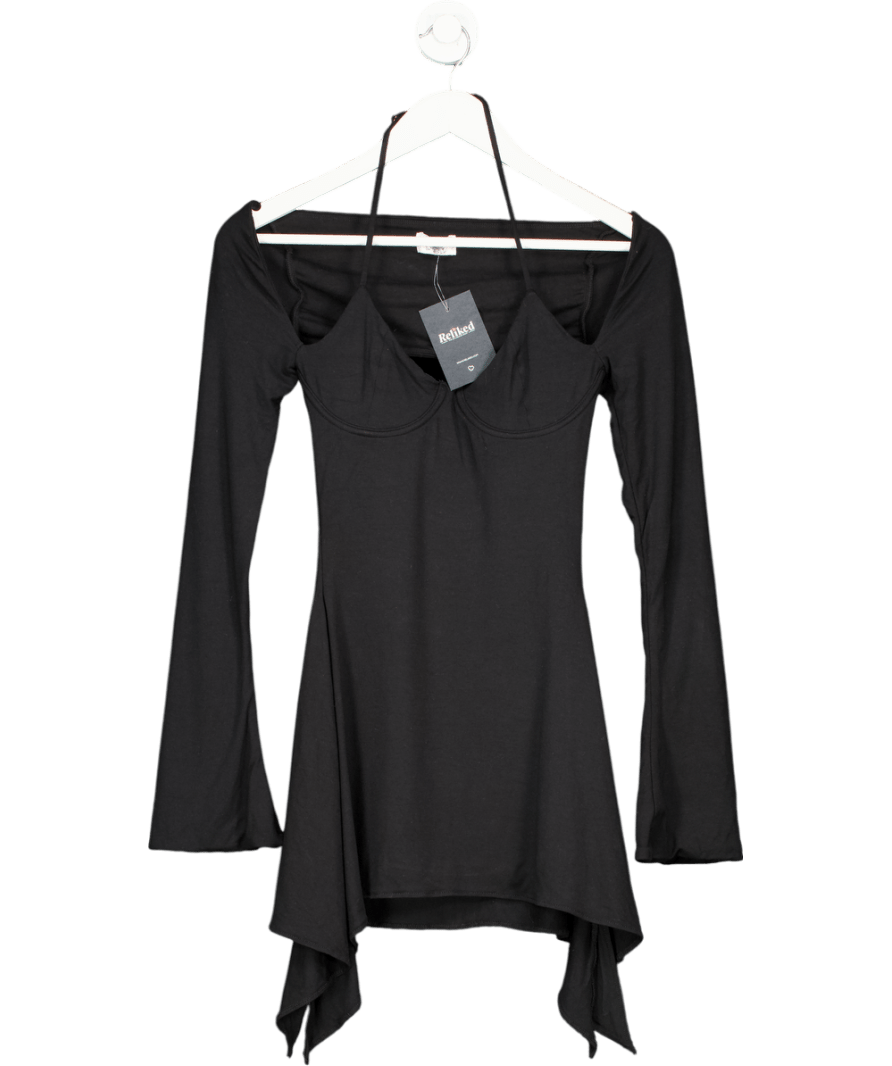 Oh Polly Black Rene Long Sleeve Asymmetric Hem Mini Dress UK 8 - Reliked