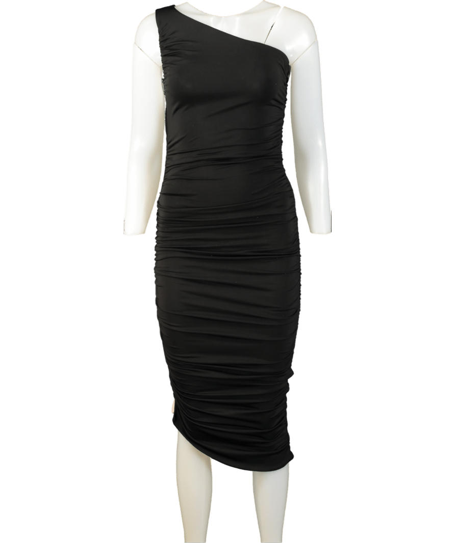 Oh Polly Black Ruched Asymmetric One - shoulder Maxi Dress UK 8 - Reliked
