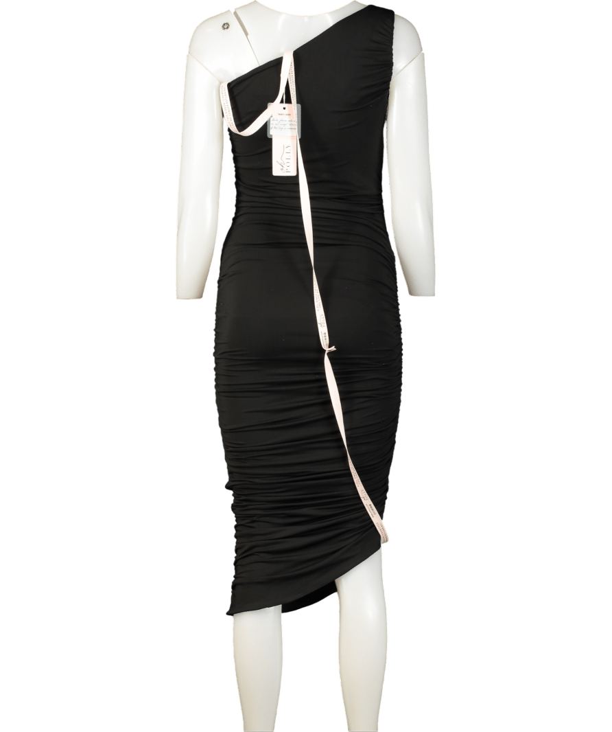 Oh Polly Black Ruched Asymmetric One - shoulder Maxi Dress UK 8 - Reliked