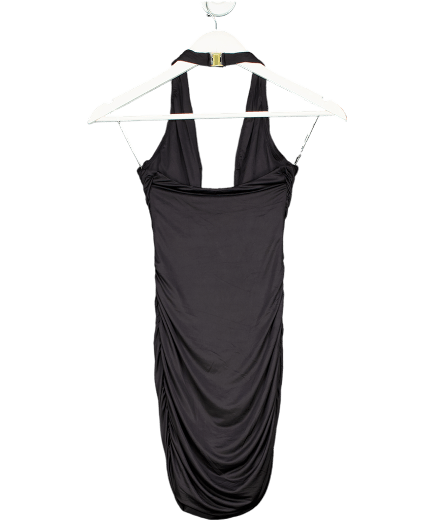 Oh Polly Black Slinky Jersey Ruched Halterneck Mini Dress UK 6 - Reliked