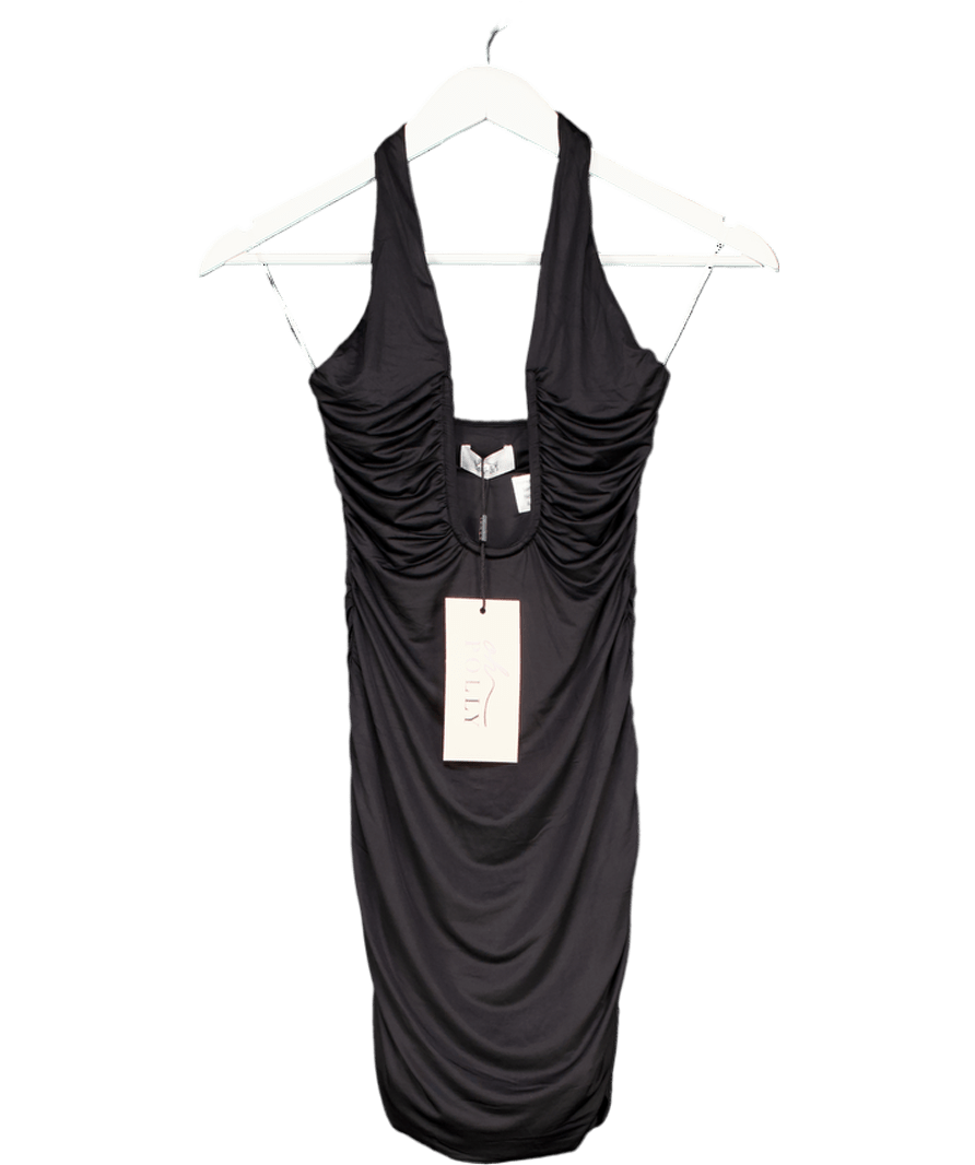 Oh Polly Black Slinky Jersey Ruched Halterneck Mini Dress UK 6 - Reliked