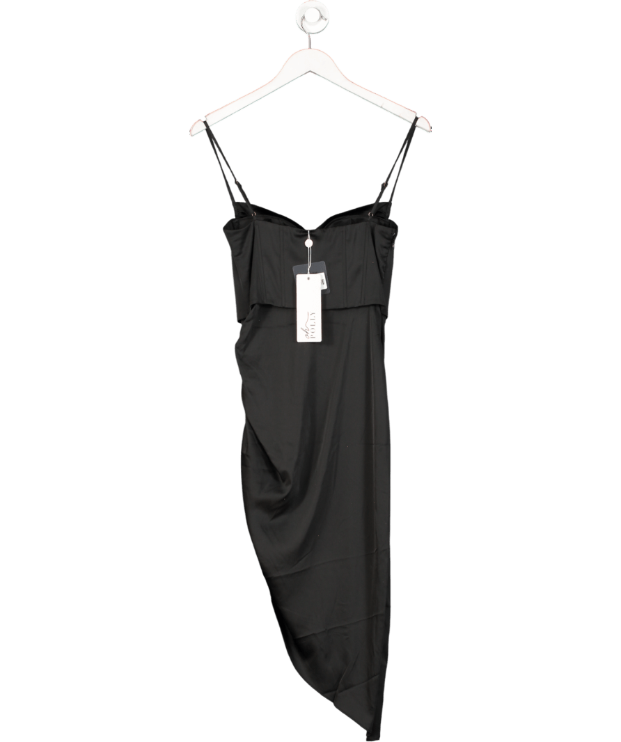 Oh Polly Black Strappy Corset Midi Dress With Split UK 8 - Reliked