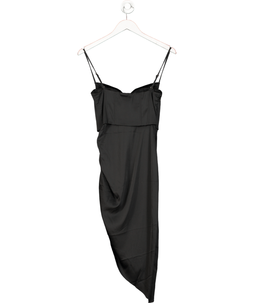 Oh Polly Black Strappy Corset Midi Dress With Split UK 8 - Reliked