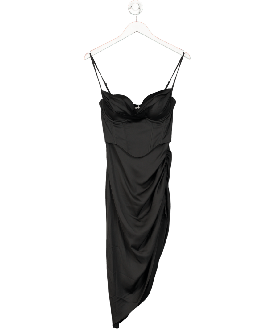 Oh Polly Black Strappy Corset Midi Dress With Split UK 8 - Reliked