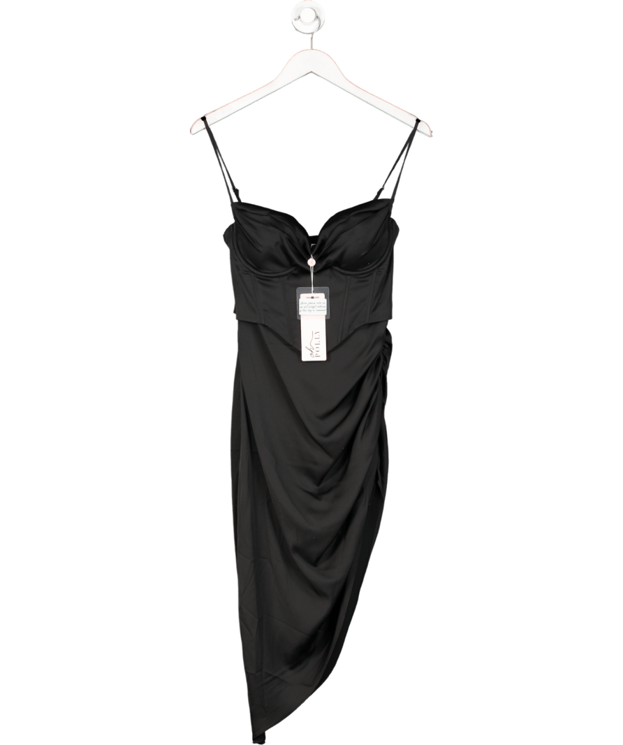 Oh Polly Black Strappy Corset Midi Dress With Split UK 8 - Reliked