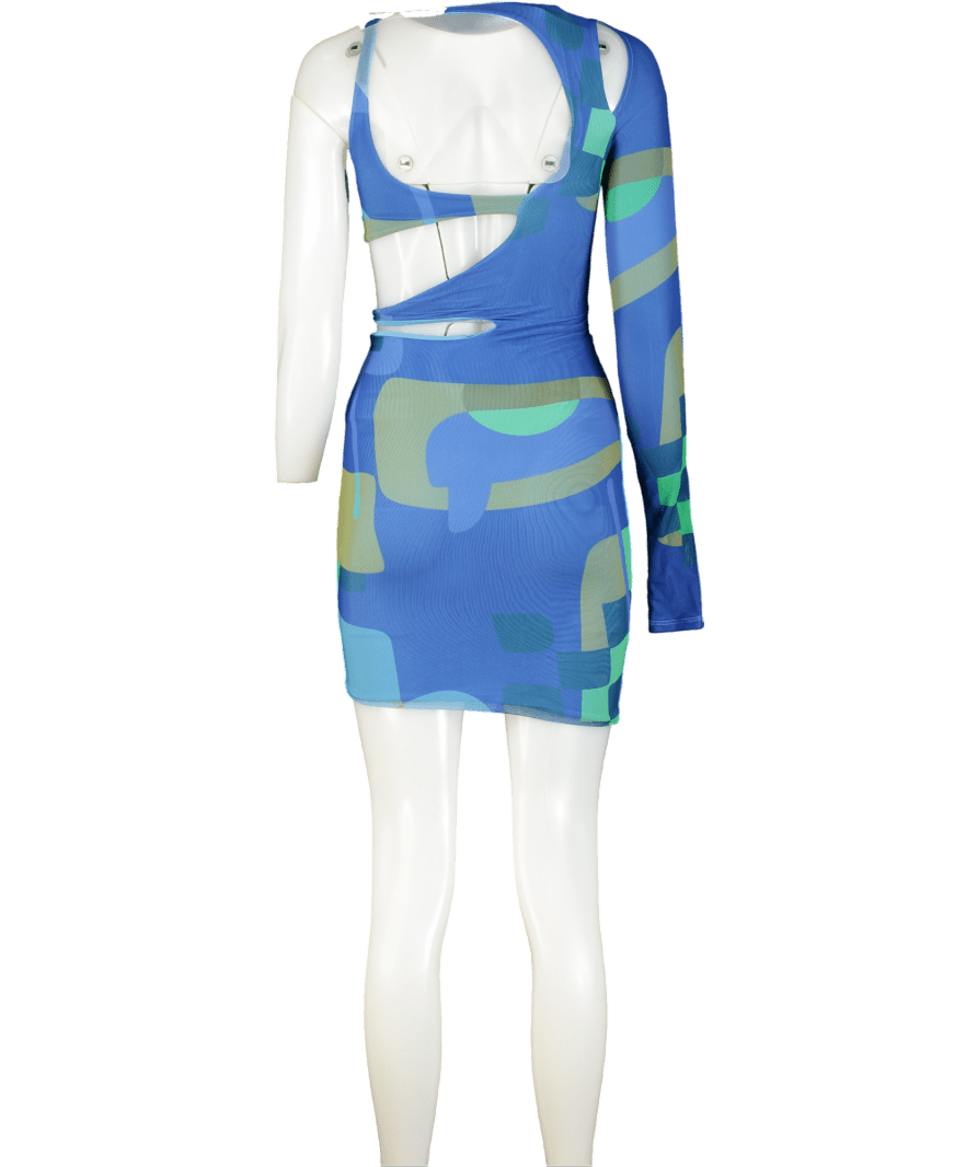 Oh Polly Blue Ask About Me Asymmetric Cut Out Mini Dress UK 4 - Reliked