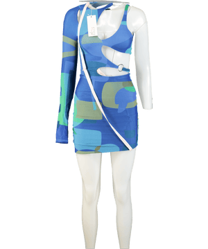 Oh Polly Blue Ask About Me Asymmetric Cut Out Mini Dress UK 4