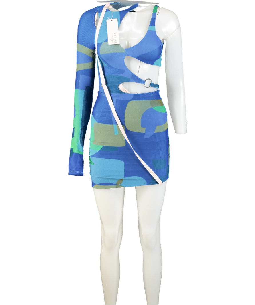 Oh Polly Blue Ask About Me Asymmetric Cut Out Mini Dress UK 4 - Reliked