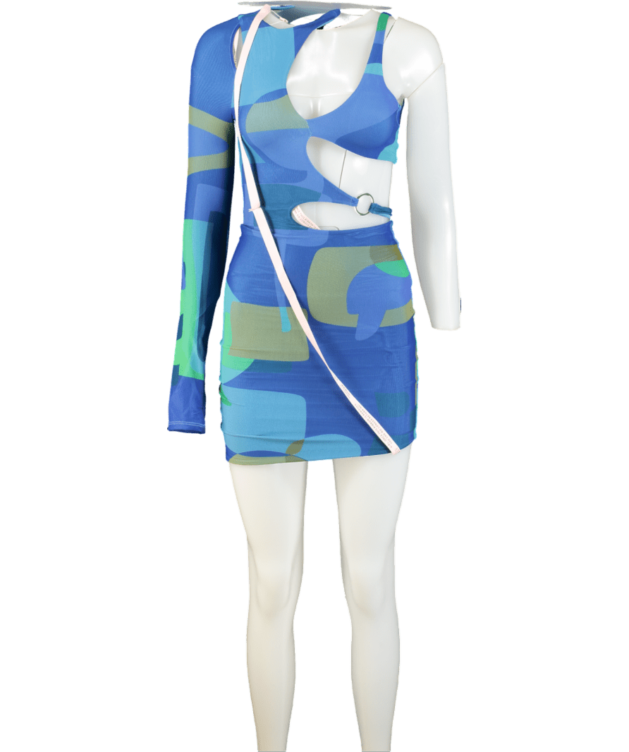 Oh Polly Blue Ask About Me Asymmetric Cut Out Mini Dress UK 4 - Reliked