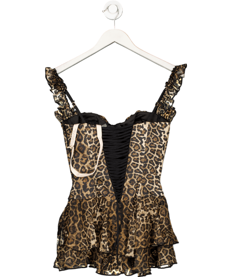 Oh Polly Brown Caelie Ruffled Corset Bodysuit In Leopard Print UK 8 - Reliked