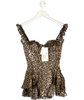Oh Polly Brown Caelie Ruffled Corset Bodysuit In Leopard Print UK 8 - Reliked