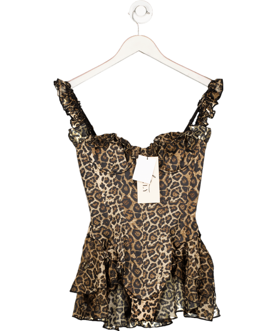 Oh Polly Brown Caelie Ruffled Corset Bodysuit In Leopard Print UK 8 - Reliked