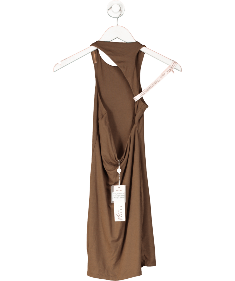 Oh Polly Brown High Neck Open Back Racer Mini Dress UK 8 - Reliked