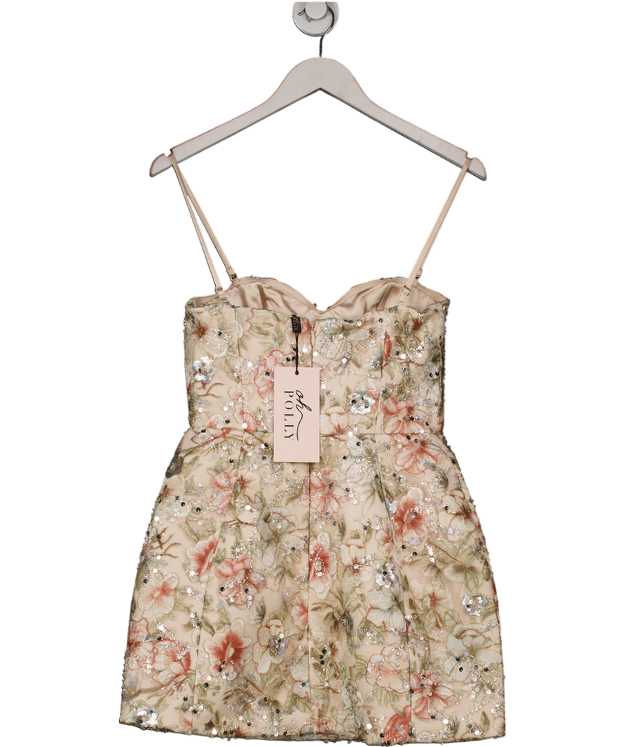 Oh Polly Cream Dahlia Add To Wishlist Embellished Strapless A - line Mini Dress In Floral Beige UK 8 - Reliked