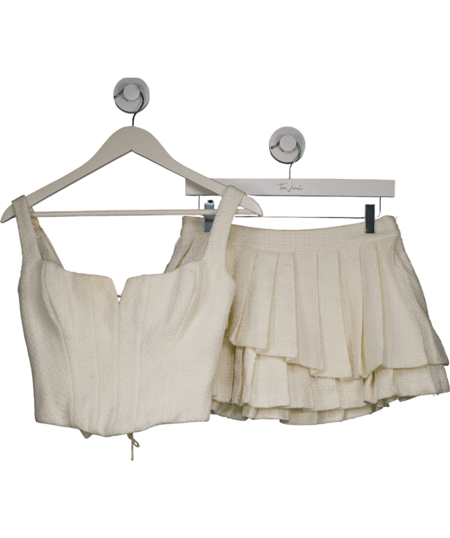 Oh Polly Cream Nami Corset Top And Nada Pleated Mini Skirt Tweed Set UK 8 - Reliked