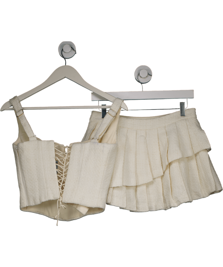 Oh Polly Cream Nami Corset Top And Nada Pleated Mini Skirt Tweed Set UK 8 - Reliked