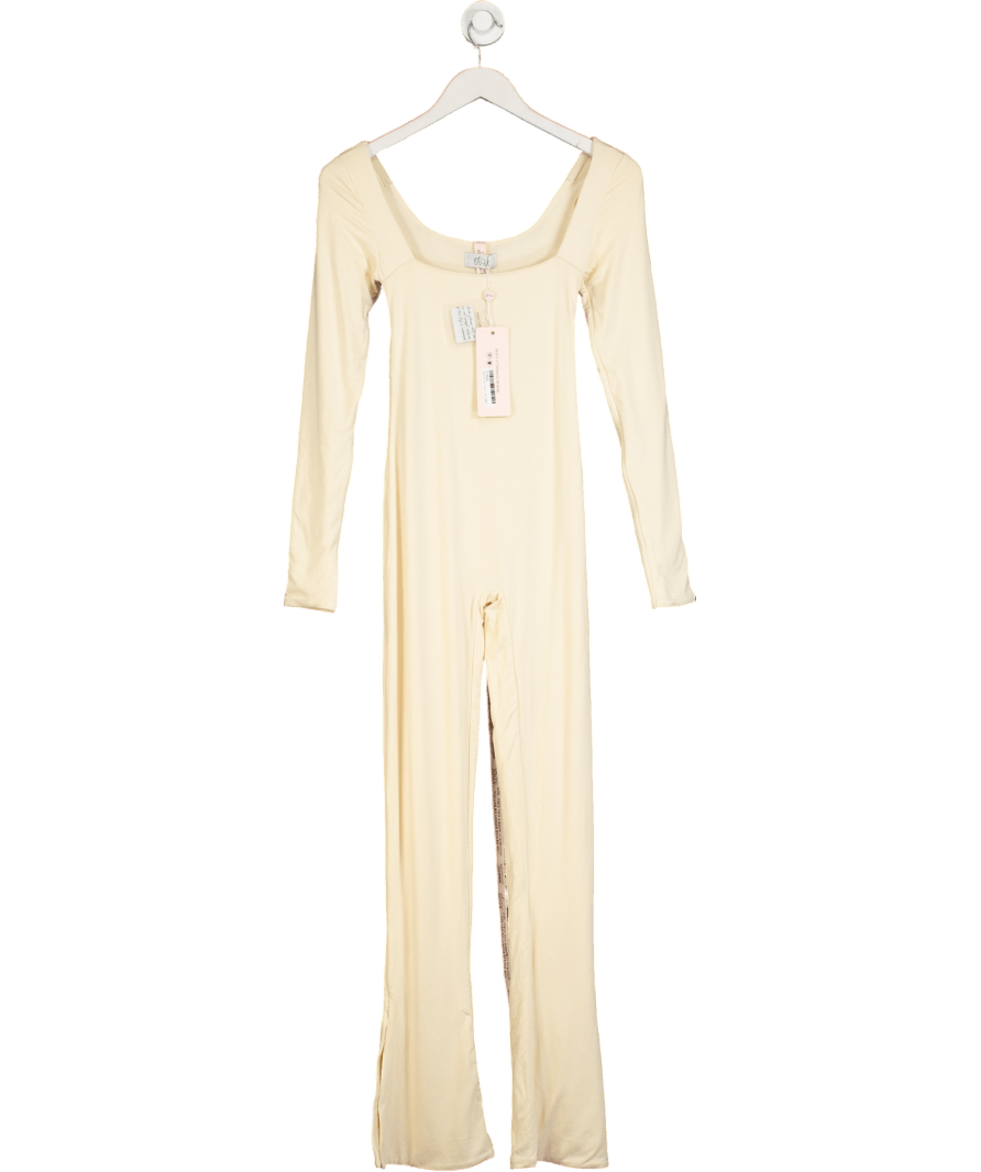 Oh Polly Cream Square Neck Staight Leg Long Sleeve Jumpsuit UK 8 - Reliked