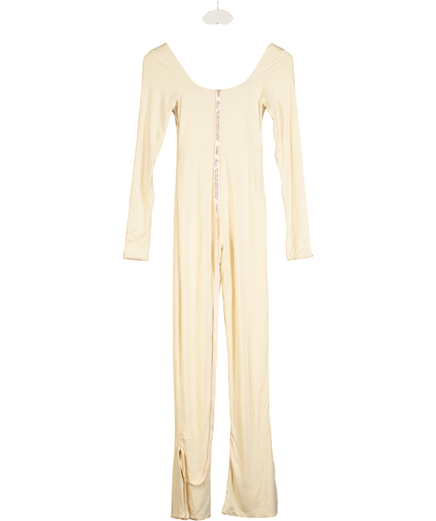 Oh Polly Cream Square Neck Staight Leg Long Sleeve Jumpsuit UK 8 - Reliked