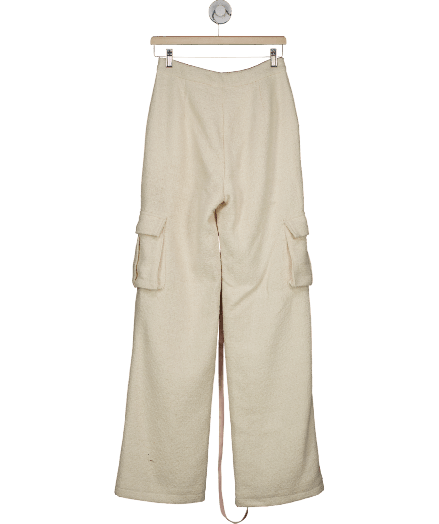 Oh Polly Cream Tweed Straight Leg Cargo Trousers UK 10 - Reliked