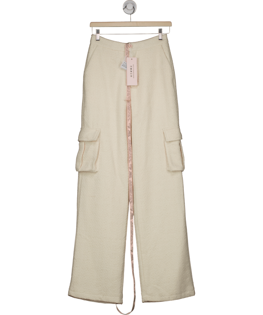 Oh Polly Cream Tweed Straight Leg Cargo Trousers UK 10 - Reliked