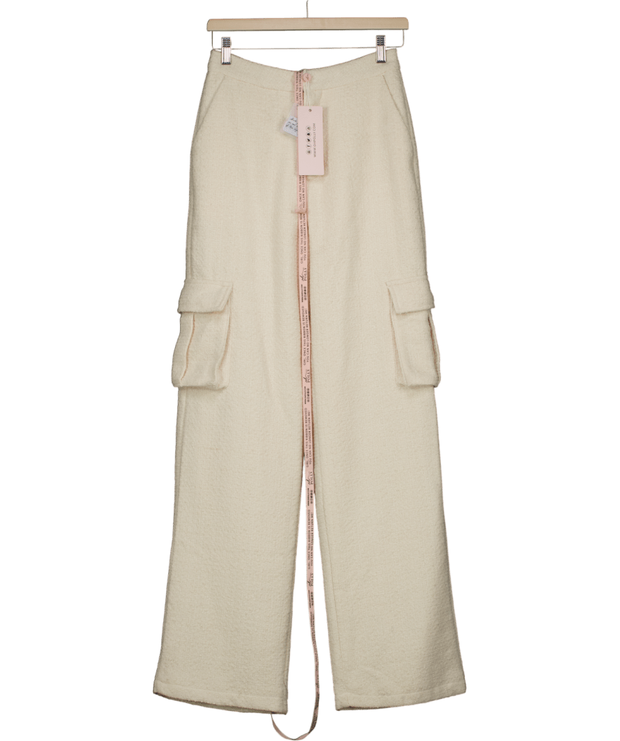 Oh Polly Cream Tweed Straight Leg Cargo Trousers UK 10 - Reliked