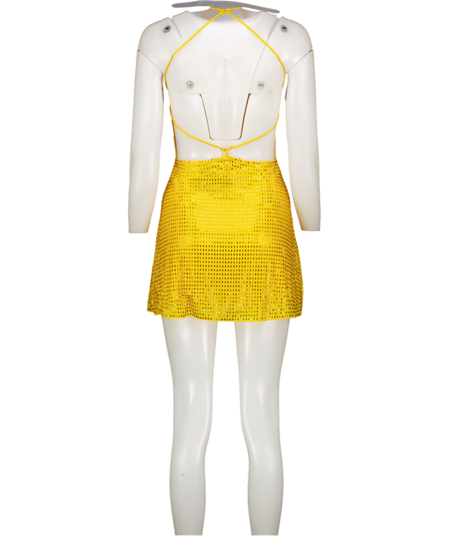 Oh Polly Elodora Embellished Halterneck Mini Dress In Buttercup Yellow UK 6 - Reliked