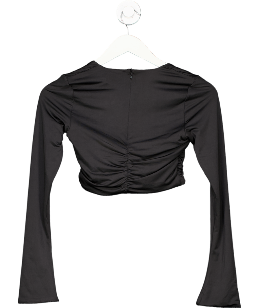 Oh Polly Maeva Long Sleeve Ruched Crop Top In Black UK 10 - Reliked