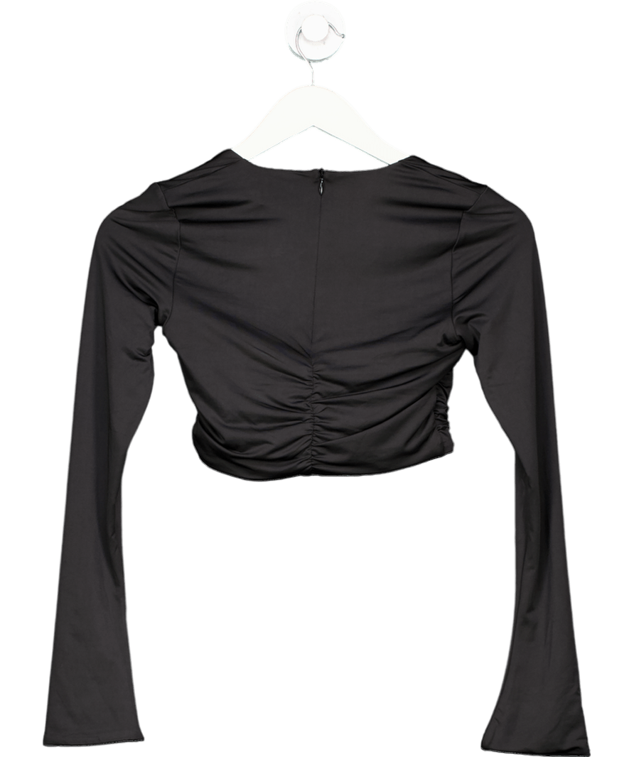 Oh Polly Maeva Long Sleeve Ruched Crop Top In Black UK 10 - Reliked