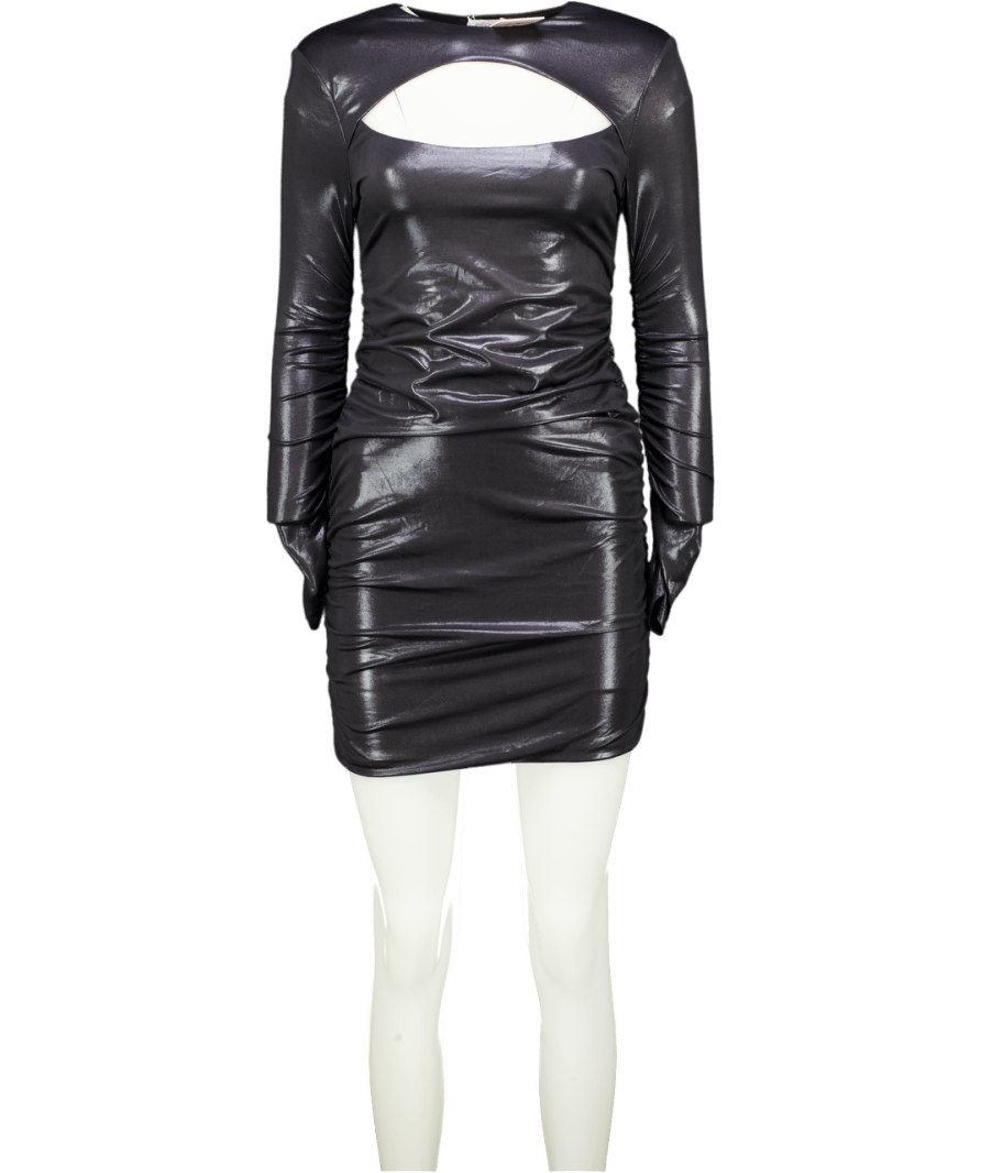 Oh Polly Metallic Black Long Sleeve Mini Dress With Diamante Chains UK 10 - Reliked
