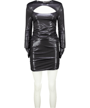 Oh Polly Metallic Black Long Sleeve Mini Dress With Diamante Chains UK 10