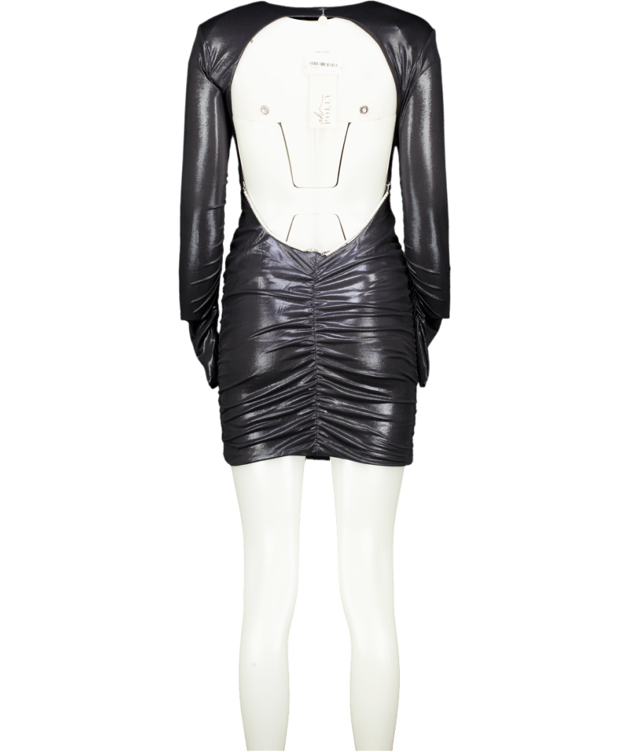 Oh Polly Metallic Black Long Sleeve Mini Dress With Diamante Chains UK 10 - Reliked