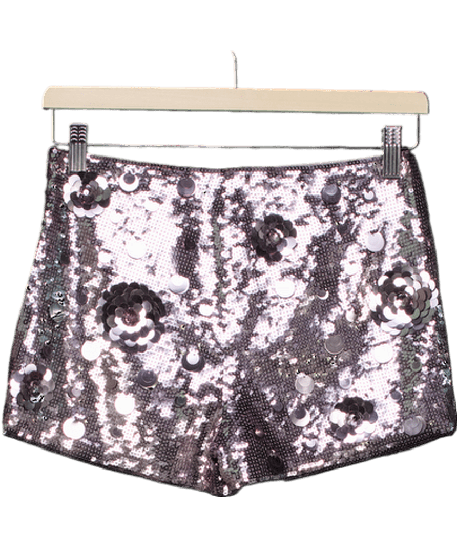 Oh Polly Metallic Flower Sequin Short In Silver UK 8 - Reliked