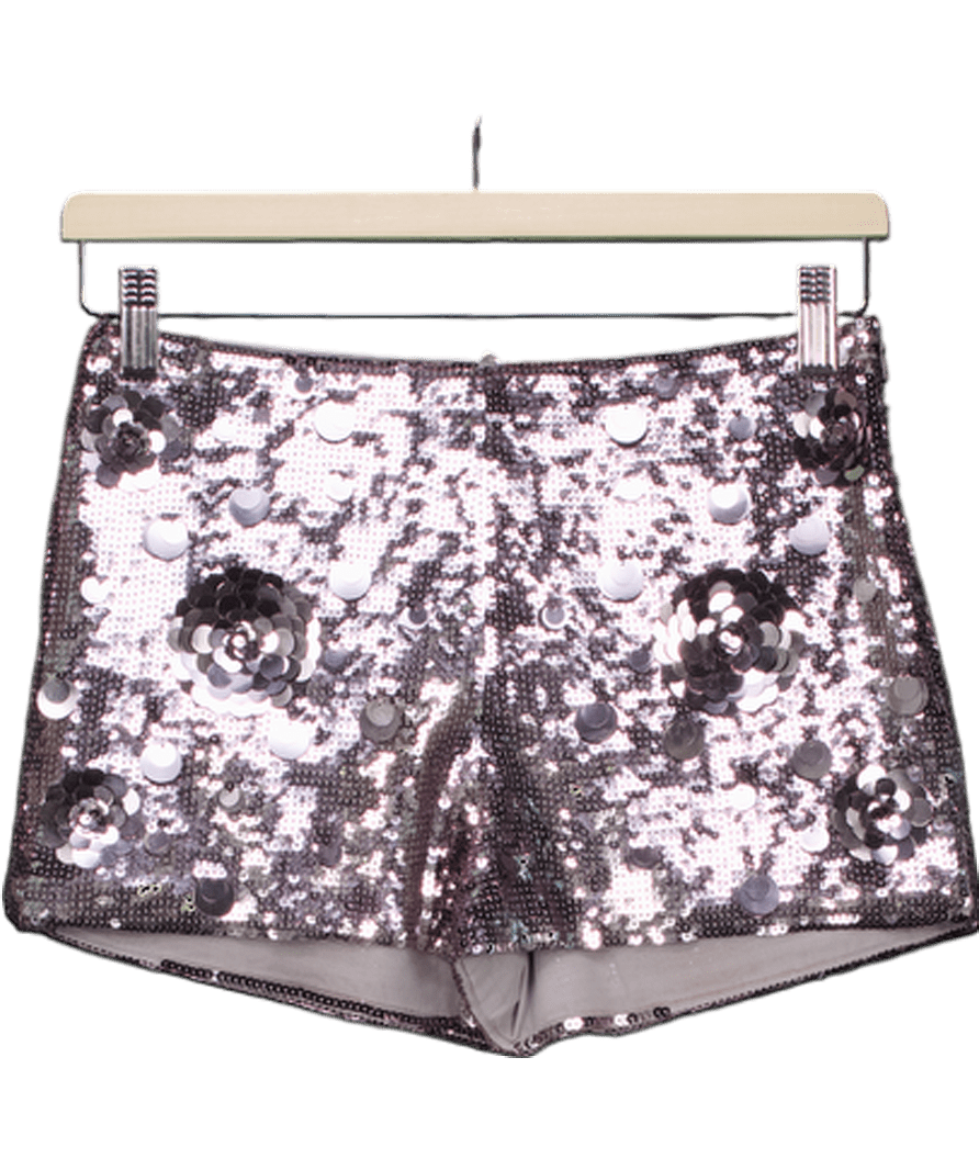Oh Polly Metallic Flower Sequin Short In Silver UK 8 - Reliked