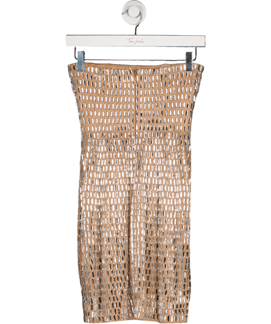 Oh Polly Nude Aurora Embellished Bandeau Mini Dress In Almond UK 6 - Reliked