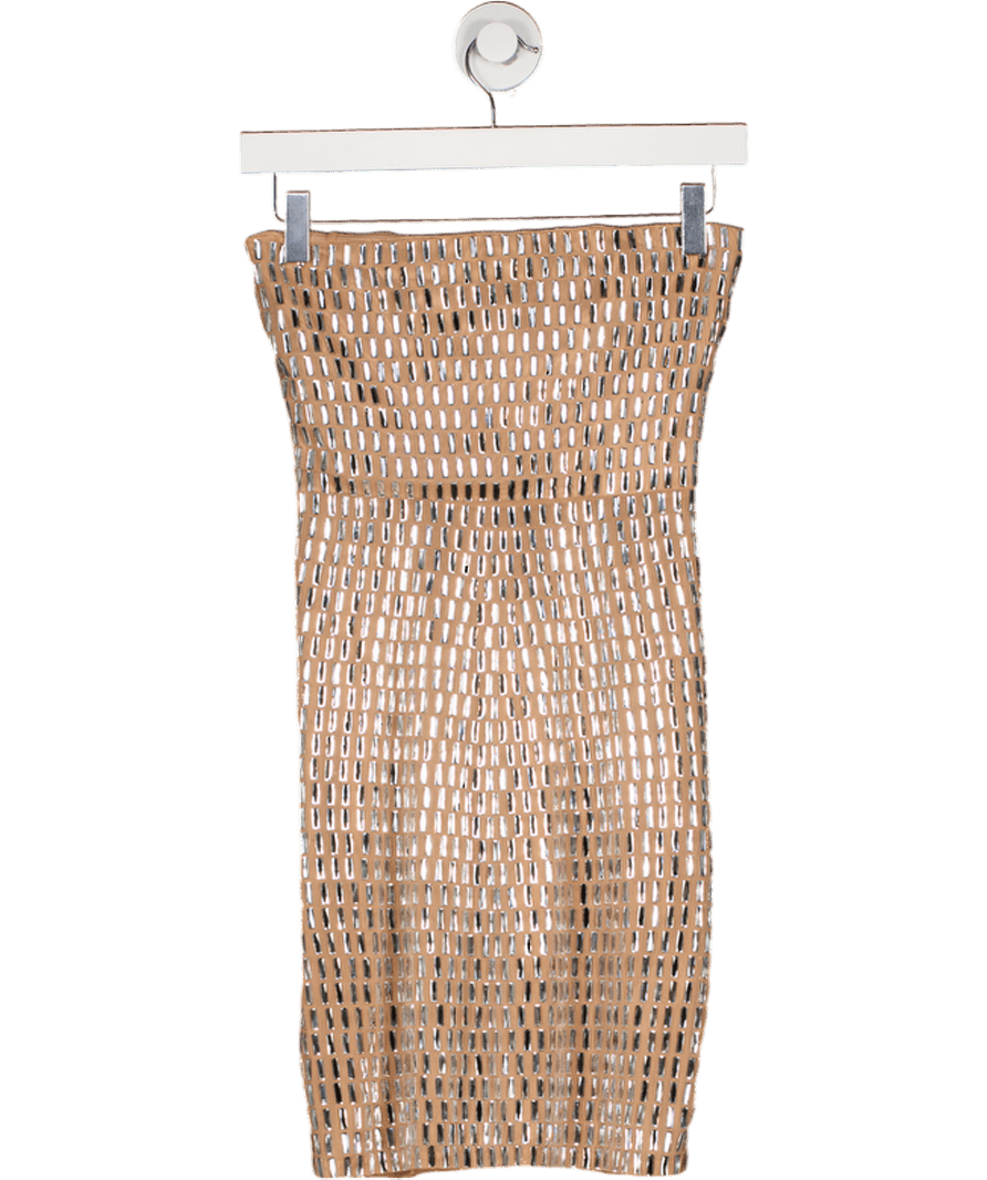 Oh Polly Nude Aurora Embellished Bandeau Mini Dress In Almond UK 6 - Reliked