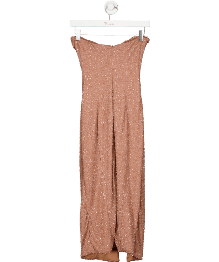 Oh Polly Nude Embellished Bandeau Cowl Neck Midi Dress UK 8 - Reliked