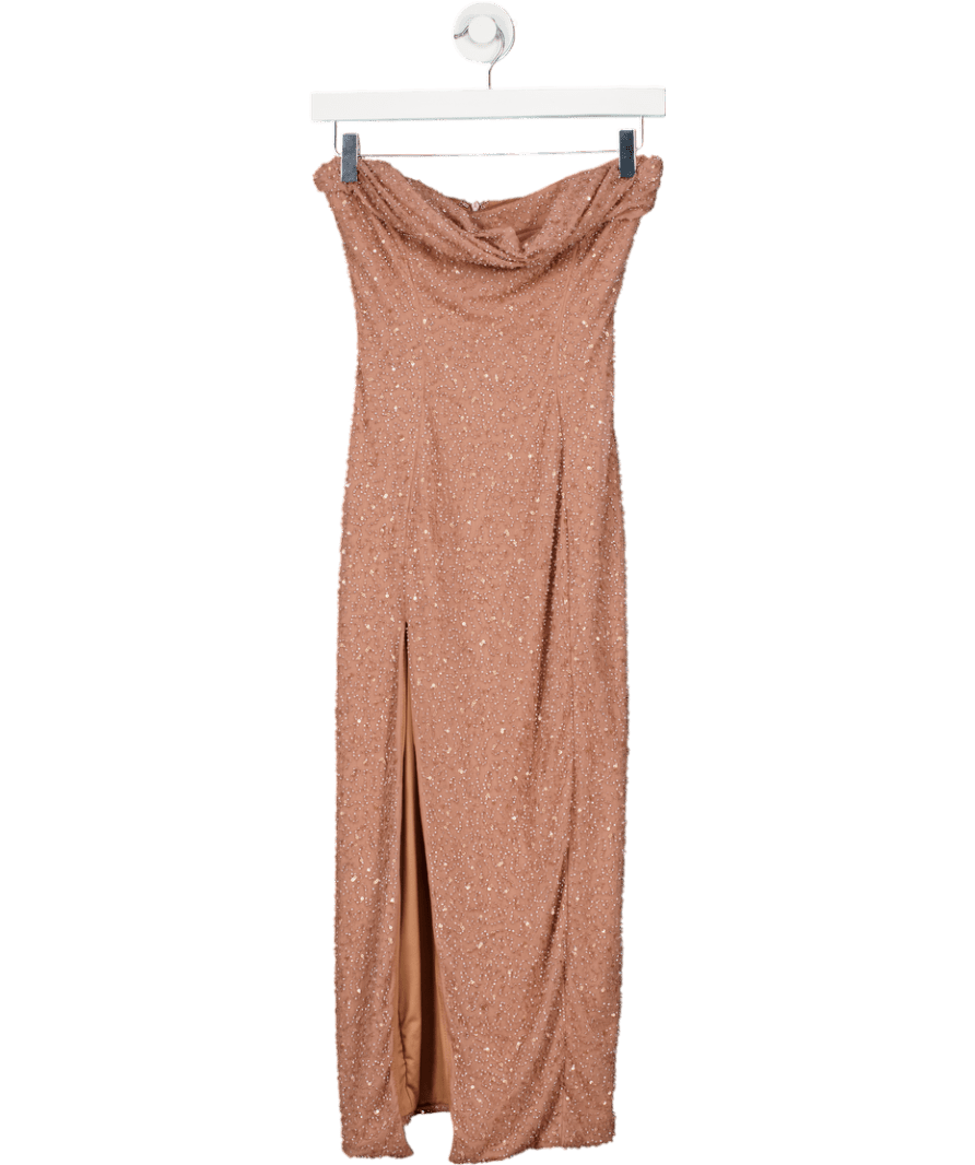 Oh Polly Nude Embellished Bandeau Cowl Neck Midi Dress UK 8 - Reliked