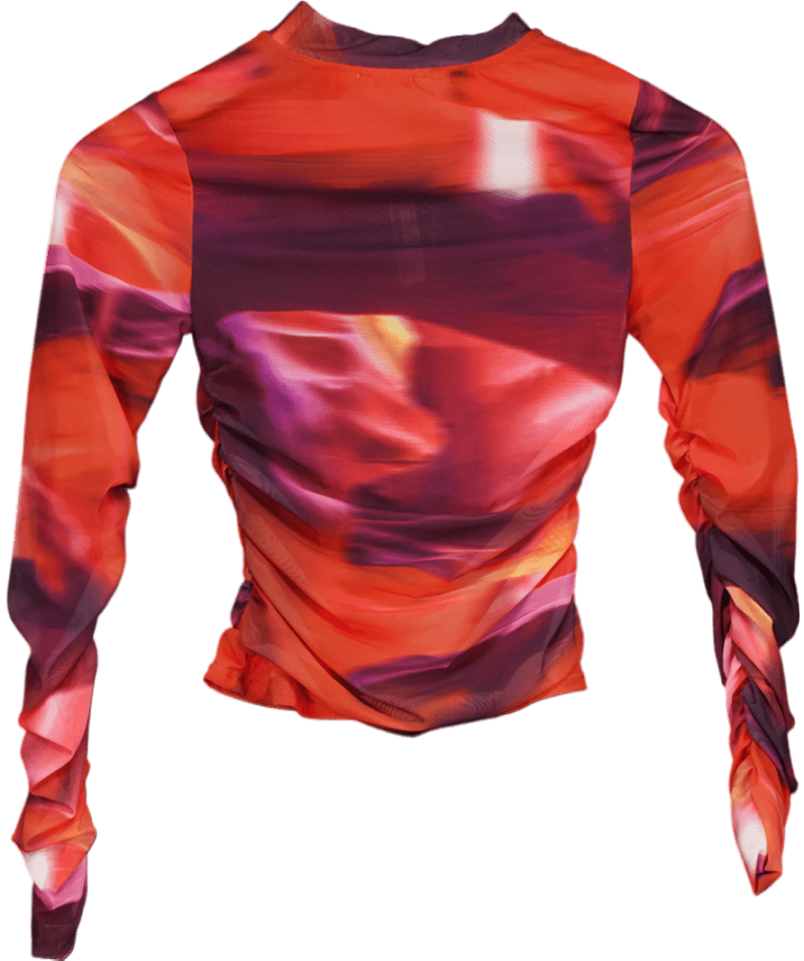 Oh Polly Orange Long Sleeve Ruched Top UK 6 - Reliked