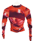 Oh Polly Orange Long Sleeve Ruched Top UK 6 - Reliked