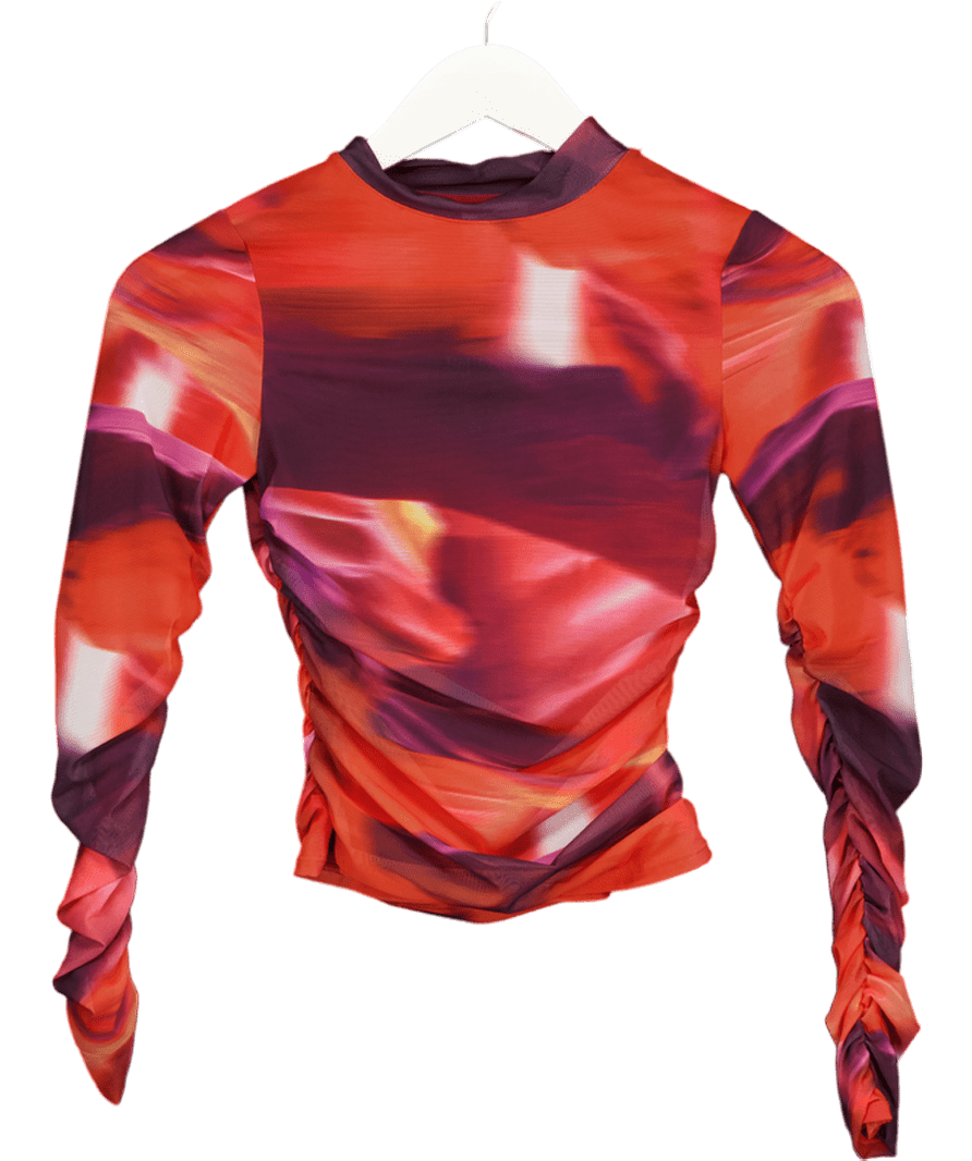 Oh Polly Orange Long Sleeve Ruched Top UK 6 - Reliked