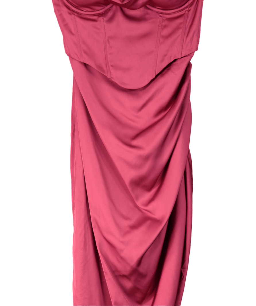 Oh Polly Pink Draped Neck Asymmetric Corset Midi Dress UK 8 - Reliked
