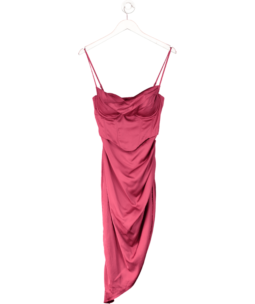 Oh Polly Pink Draped Neck Asymmetric Corset Midi Dress UK 8 - Reliked