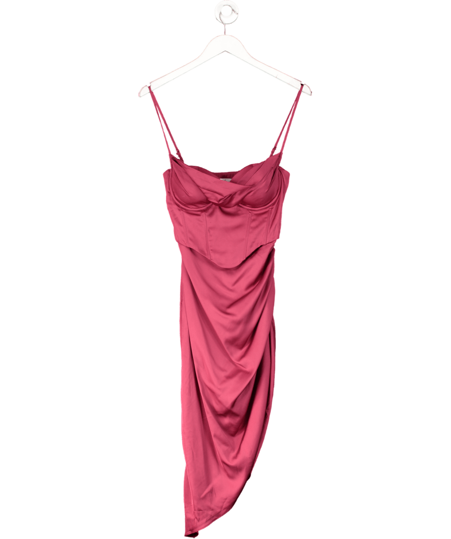 Oh Polly Pink Draped Neck Asymmetric Corset Midi Dress UK 8 - Reliked