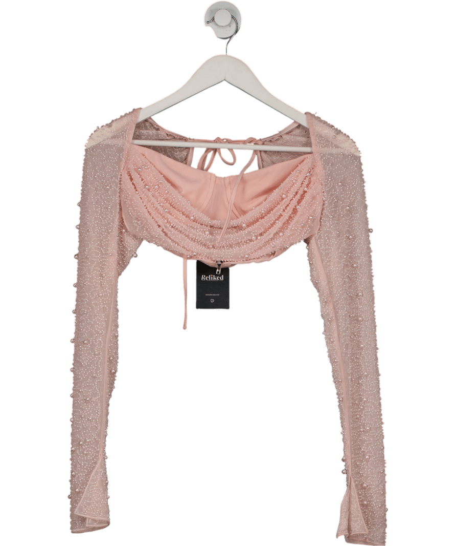 Oh Polly Pink Embellished Long Sleeve Top UK 10 - Reliked