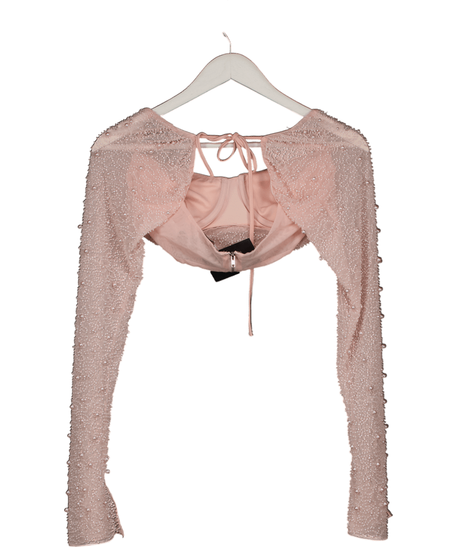 Oh Polly Pink Embellished Long Sleeve Top UK 10 - Reliked