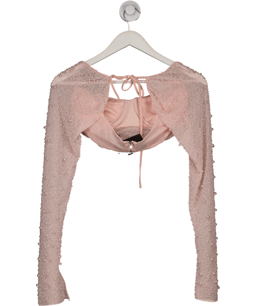 Oh Polly Pink Embellished Long Sleeve Top UK 10 - Reliked