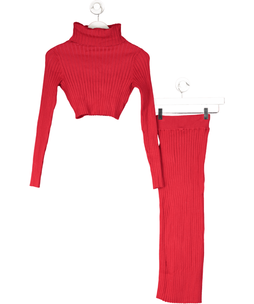 Oh Polly Red Ribbed Top And Midi Skirt Set UK XS - Reliked