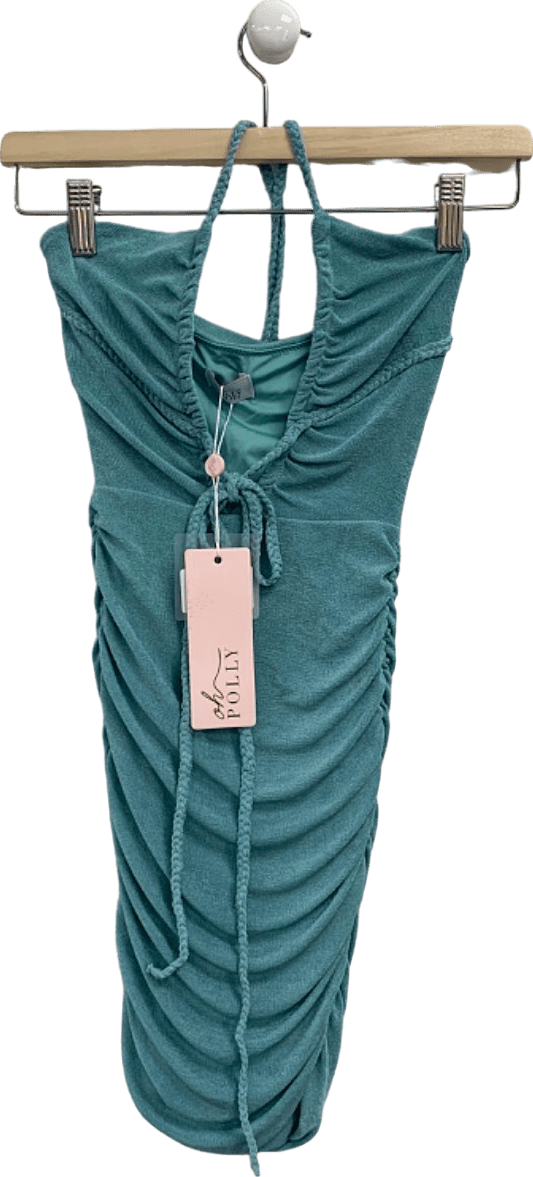 Oh Polly Teal Ruched Bodycon Dress with Drawstrings UK 8 - Reliked