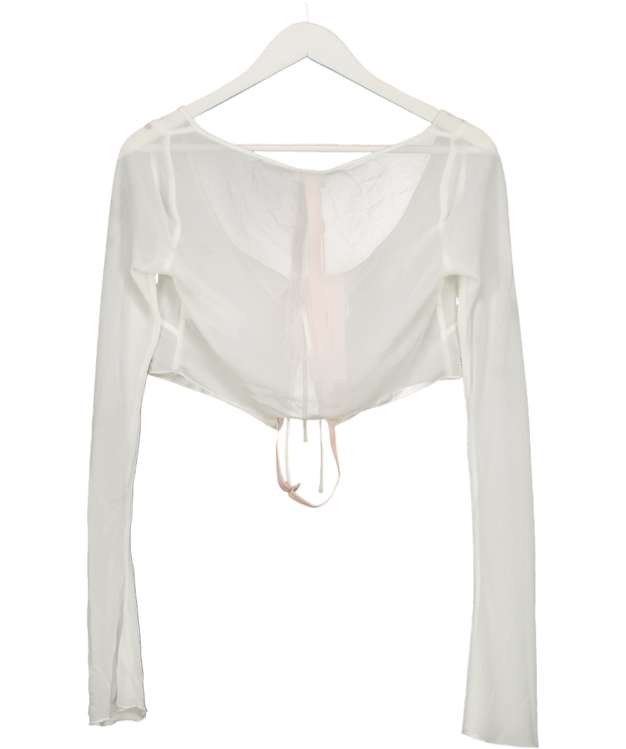 Oh Polly White Long Sleeve Ruched Bralette Top With Sheer UK 8 - Reliked