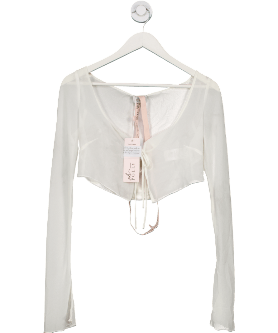 Oh Polly White Long Sleeve Ruched Bralette Top With Sheer UK 8 - Reliked